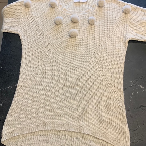 EUC Cream Furry Pom Pom sweater OATMEAL US M - Picture 6 of 13